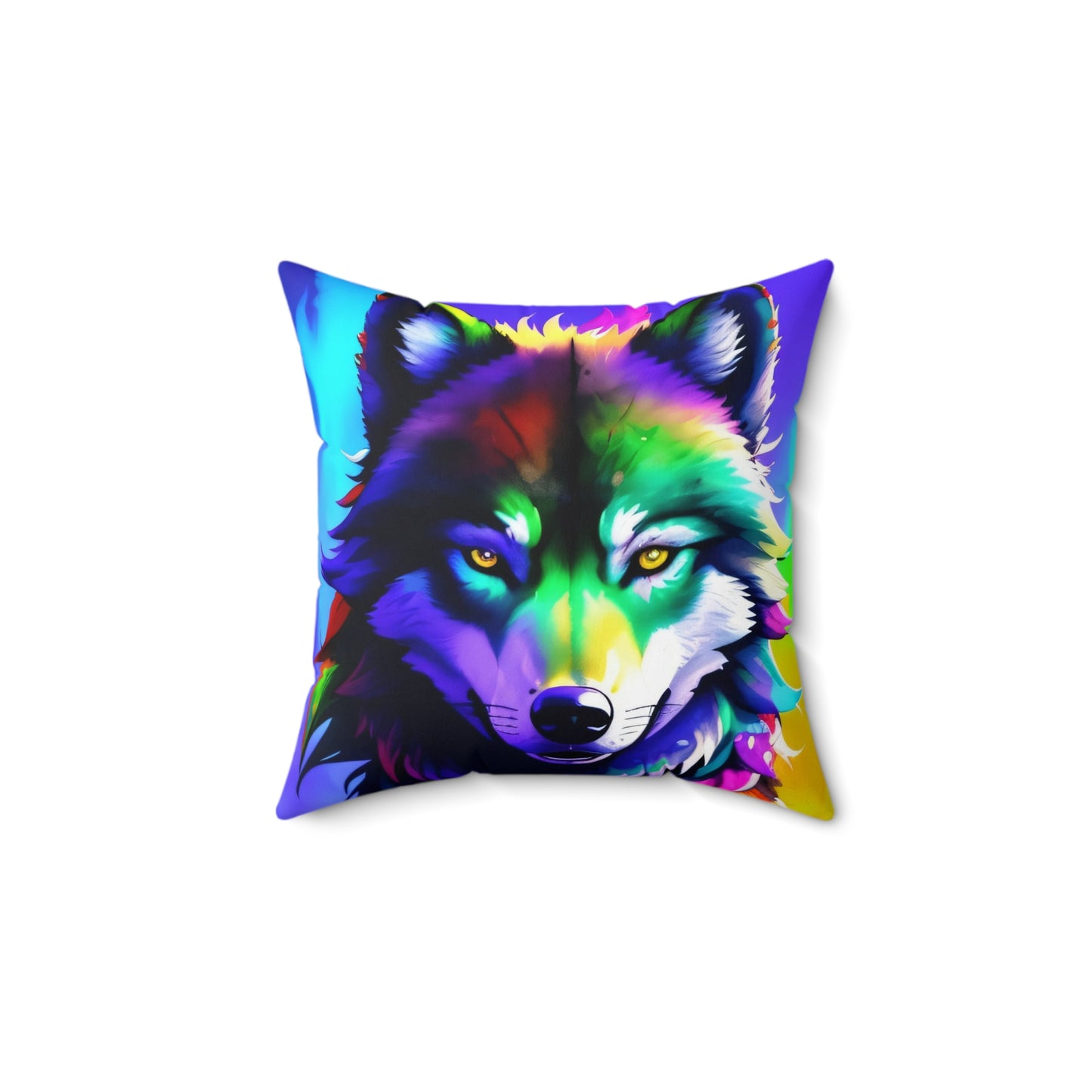 Colorful Wolf, Spun Polyester Square Pillow