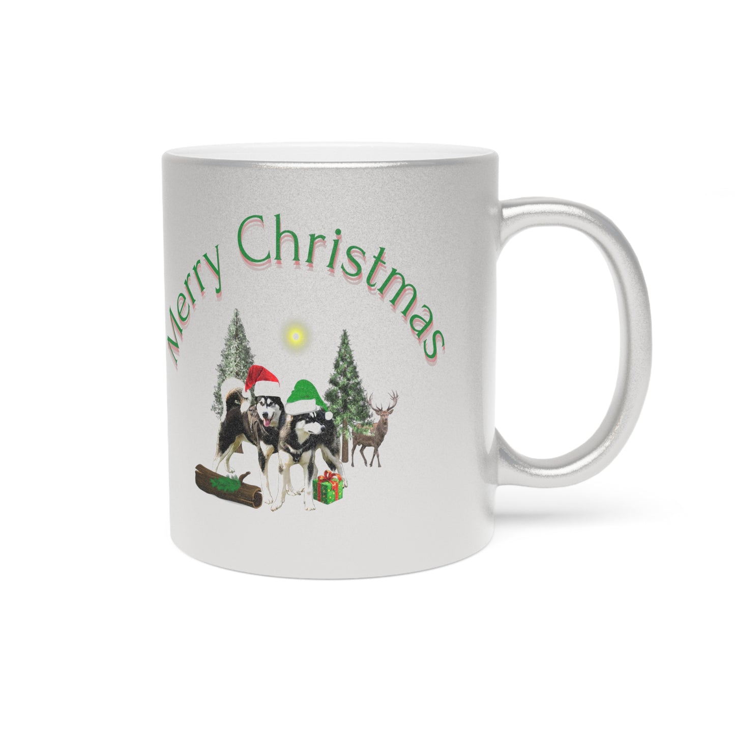 Merry Christmas Malamutes Metallic Mug (Silver\Gold)