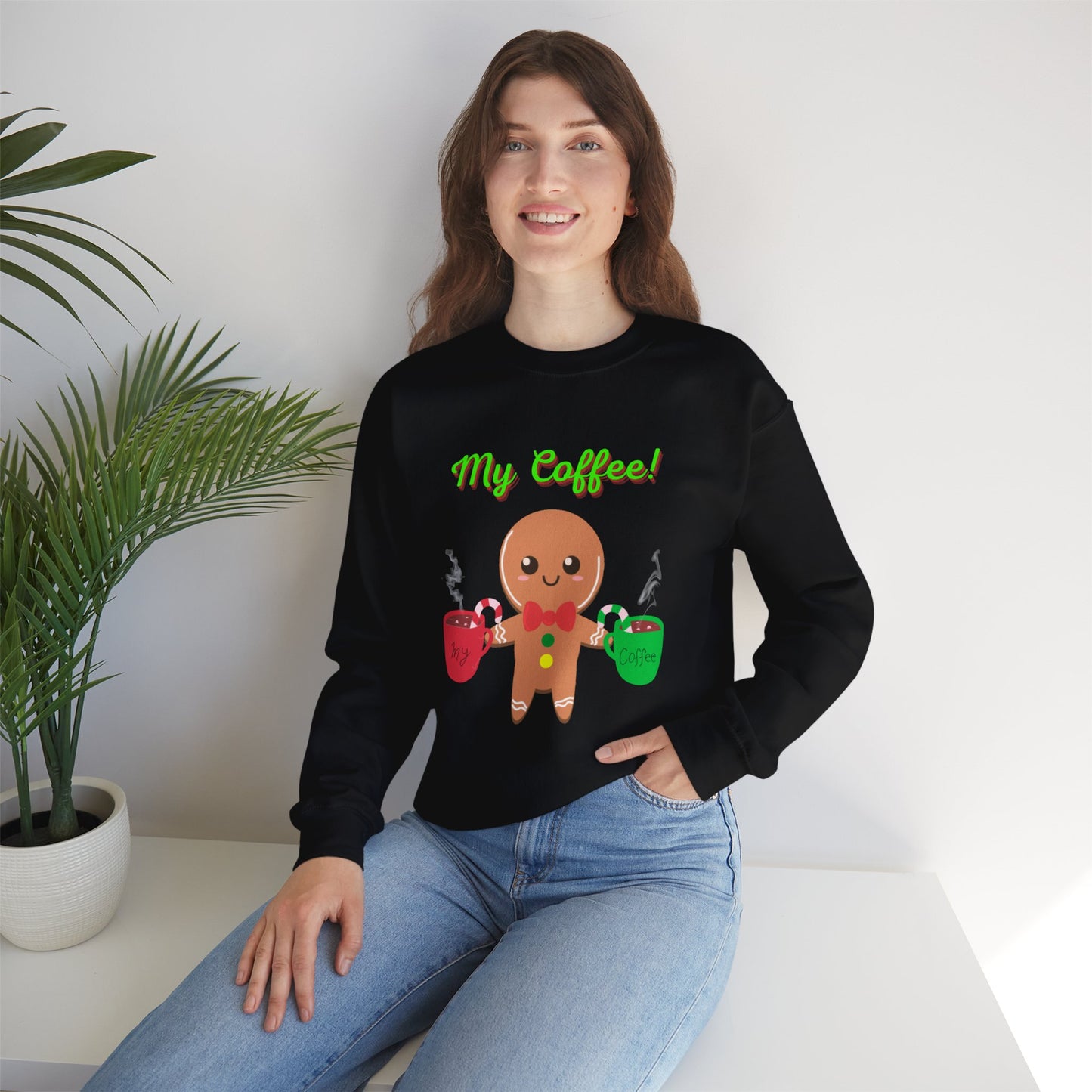 My Coffee Christmas Crewneck Sweatshirt, Gingerbread Man, Mens Gift, Womens Gift, Coffee Lover Shirt