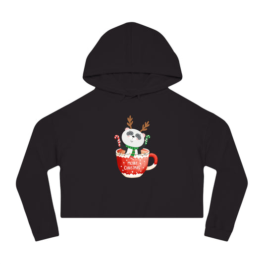 Merry Christmas Panda Women’s Cropped Hooded Sweatshirt