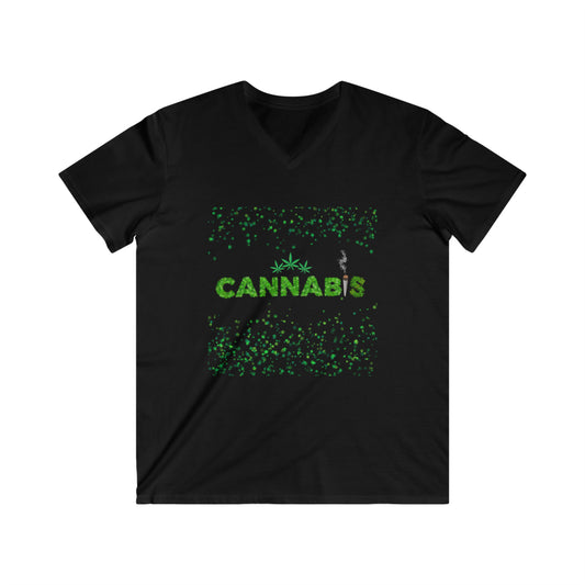 Cannabis, Men's Fitted V-Neck Short Sleeve Tee