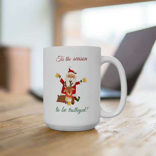 Santa and reindeer Christmas Ceramic Mug 15oz