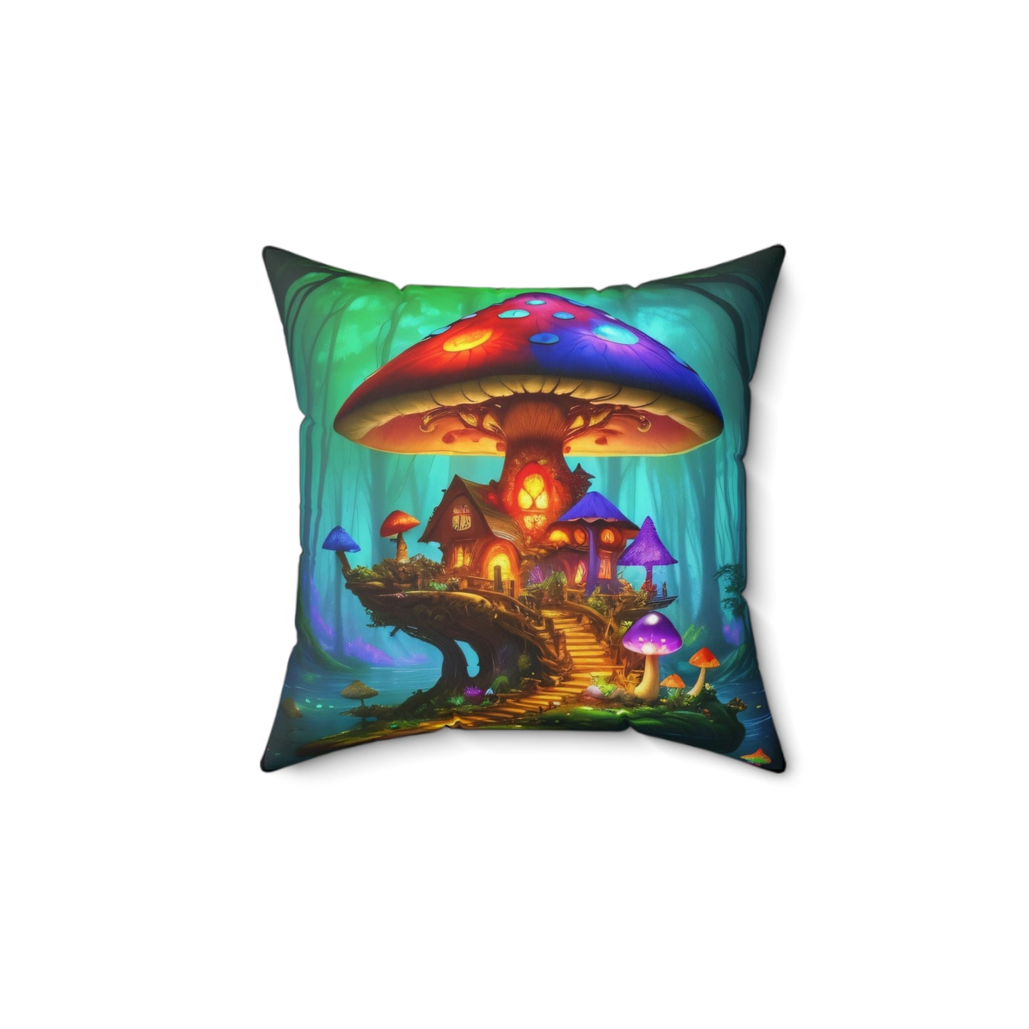 Fairy Mushroom Respite, Spun Polyester Square Pillow