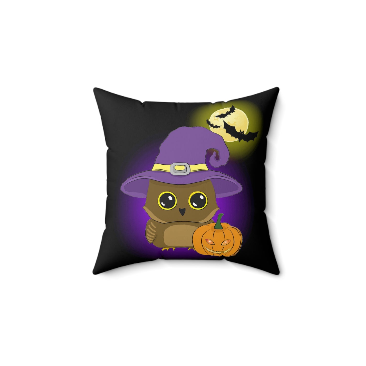 Witchy Halloween Owl Spun Polyester Square Pillow