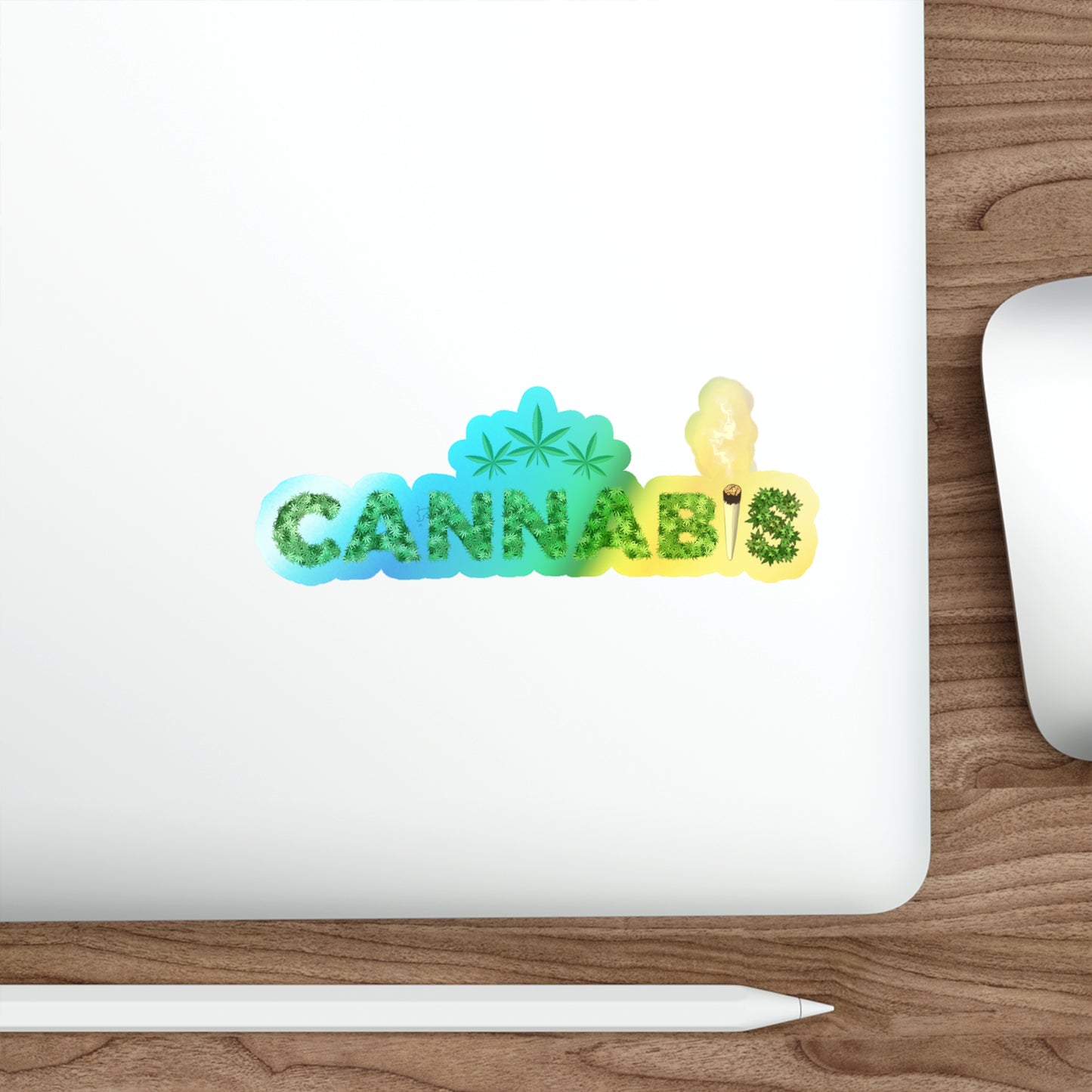 Cannabis, Rainbow Holographic Die-cut Vinyl Stickers Boo