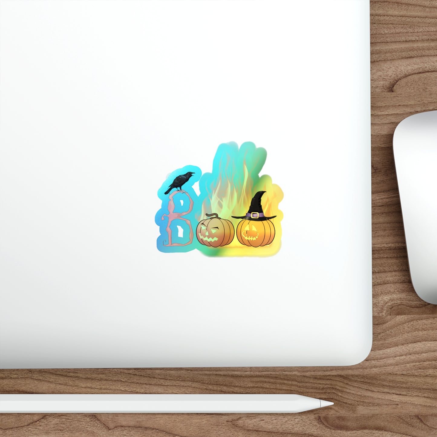 Halloween Rainbow Holographic Die-cut Vinyl Stickers Boo