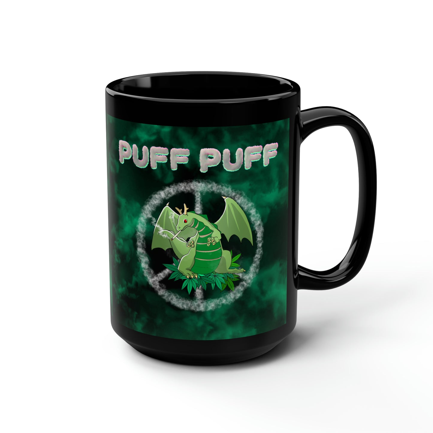 Puff Puff Smokin Dragon, Black Mug, 15oz, 420 Gift