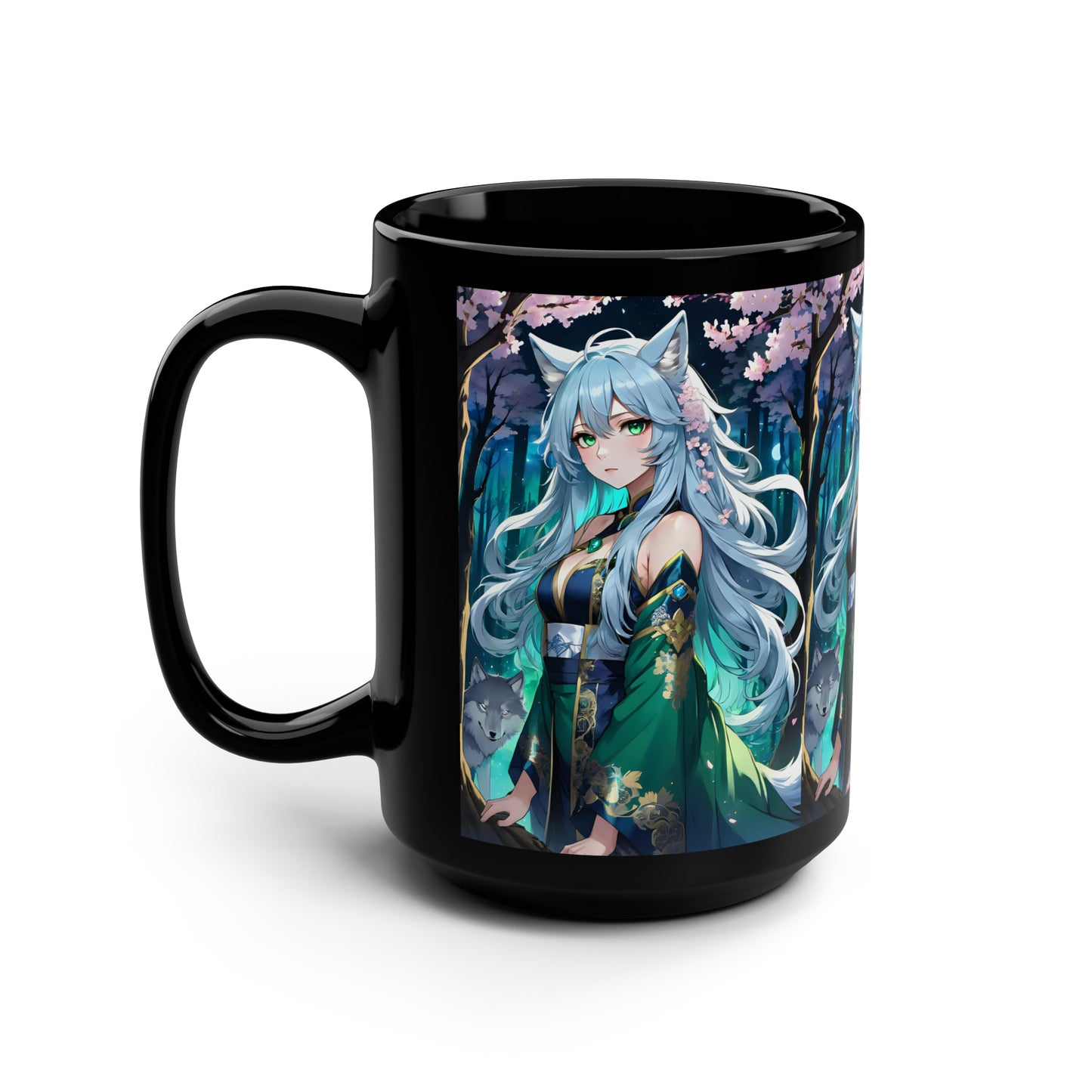 Silver Wolf Princess, Black Mug, 15oz