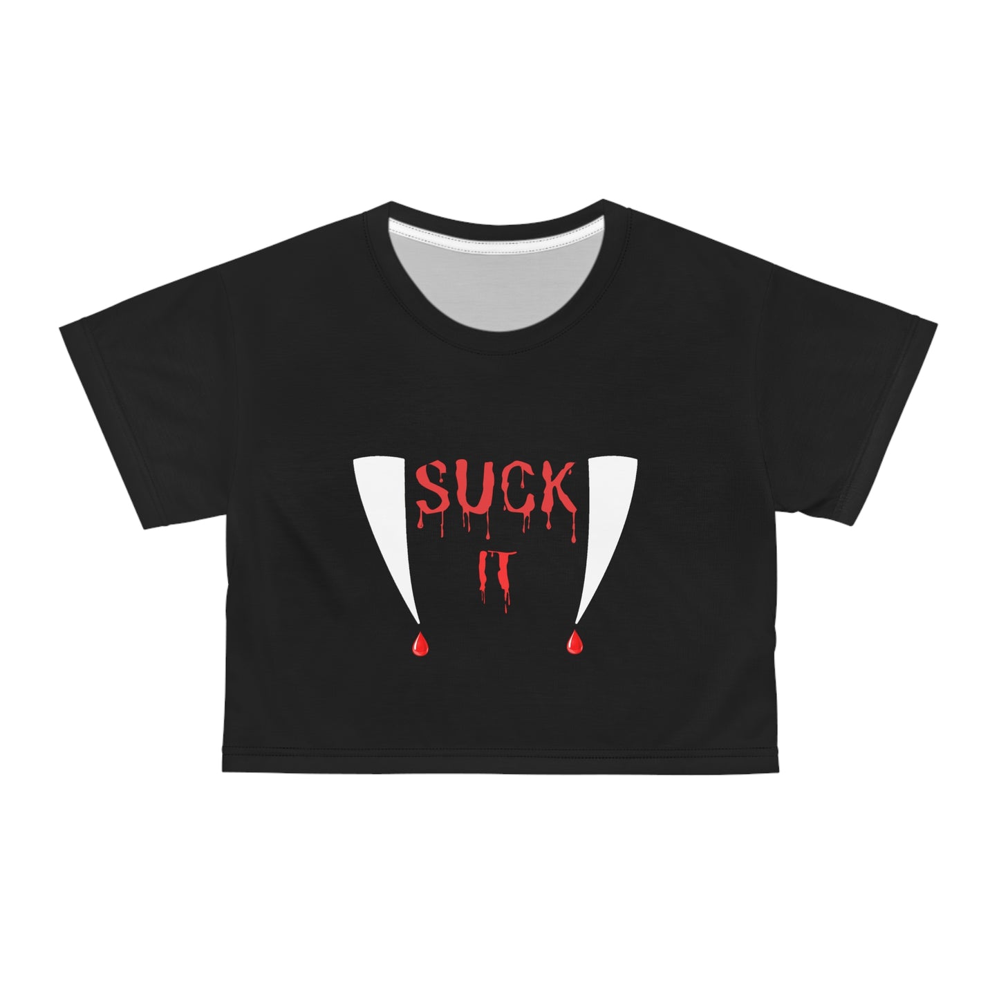 Suck It Vampire Fangs Crop Top Tee