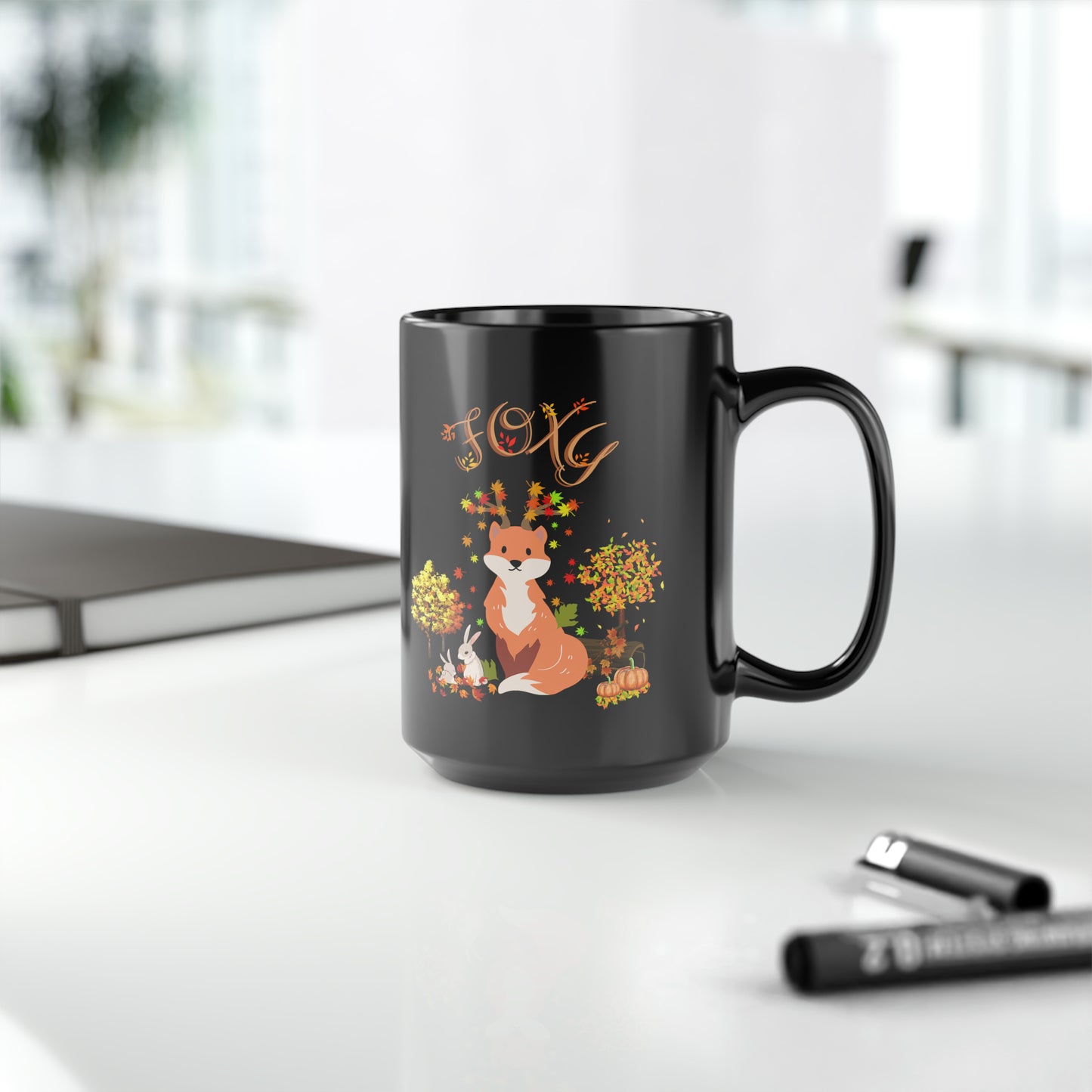 Foxy Fall Black Mug, 15oz