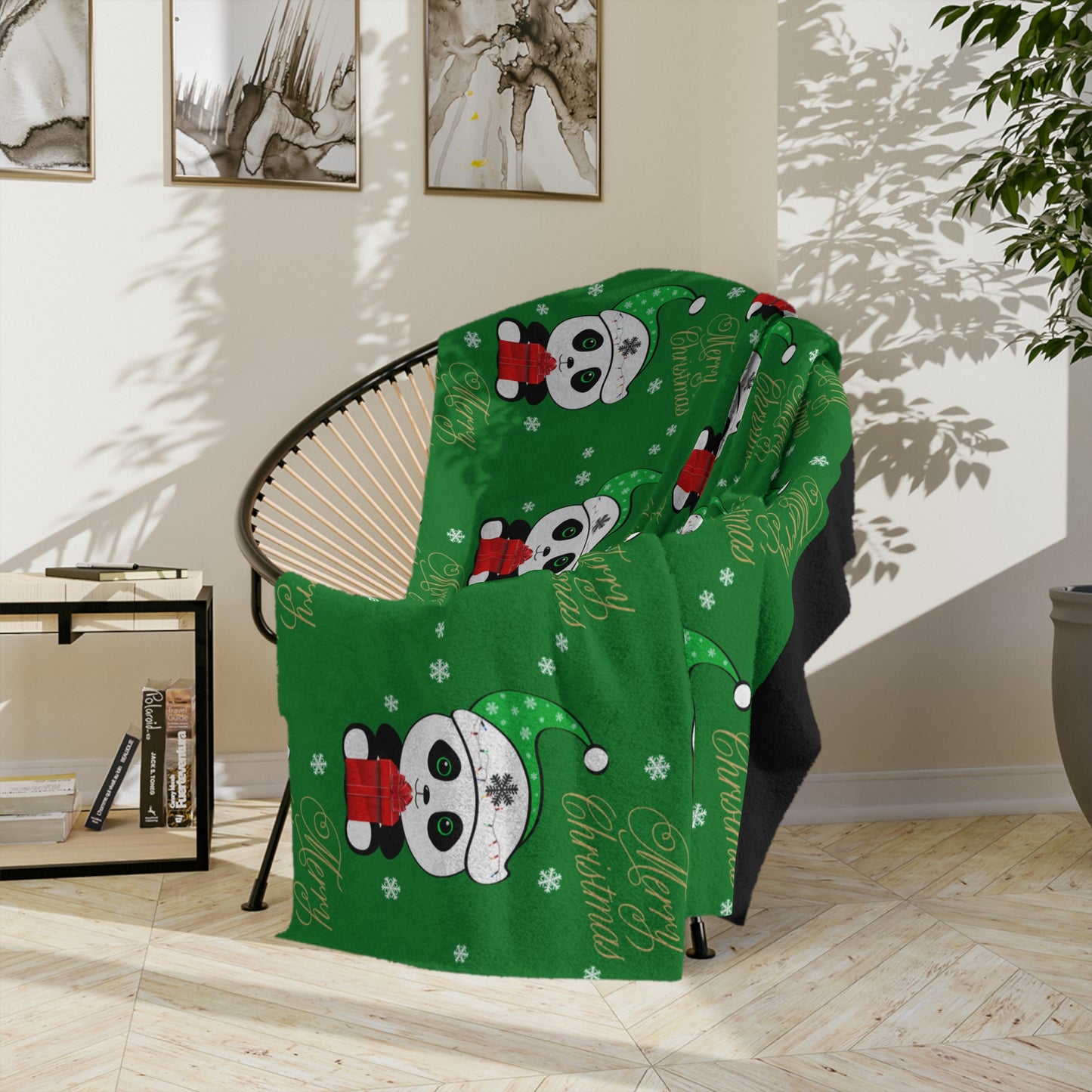 Merry Christmas Panda Velveteen Minky Blanket