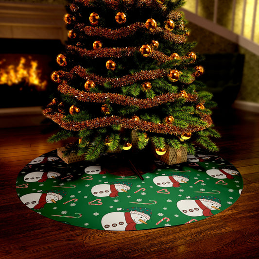 Snowman Round Christmas Tree Skirt Green