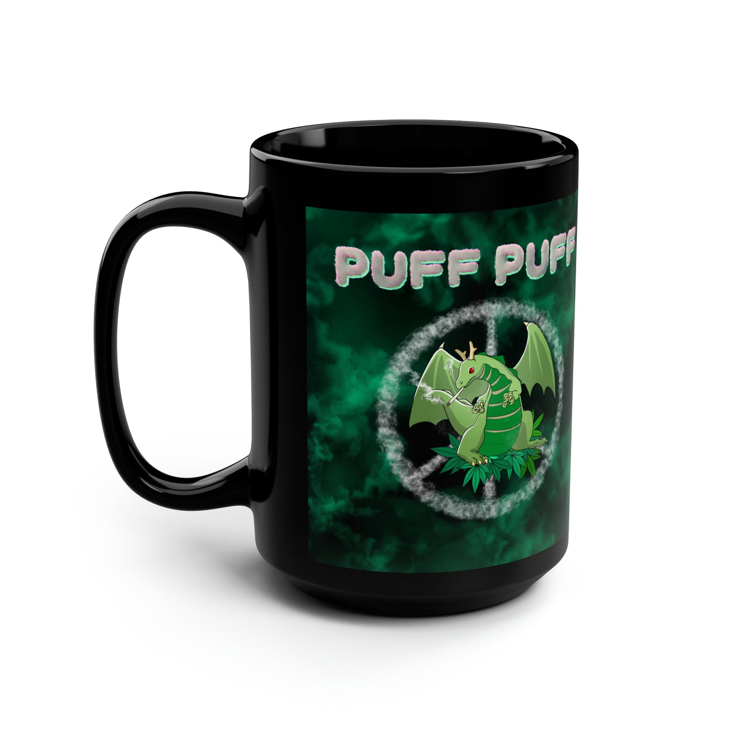 Puff Puff Smokin Dragon, Black Mug, 15oz, 420 Gift