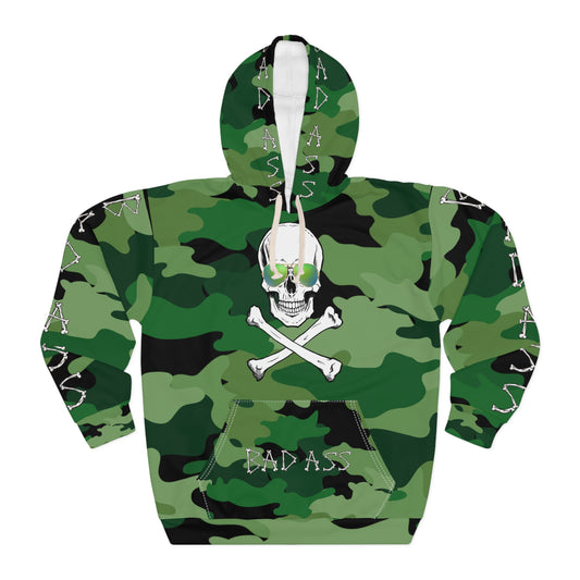 "Bad Ass" skull and Crossbones  Halloween Pullover Hoodie camouflage