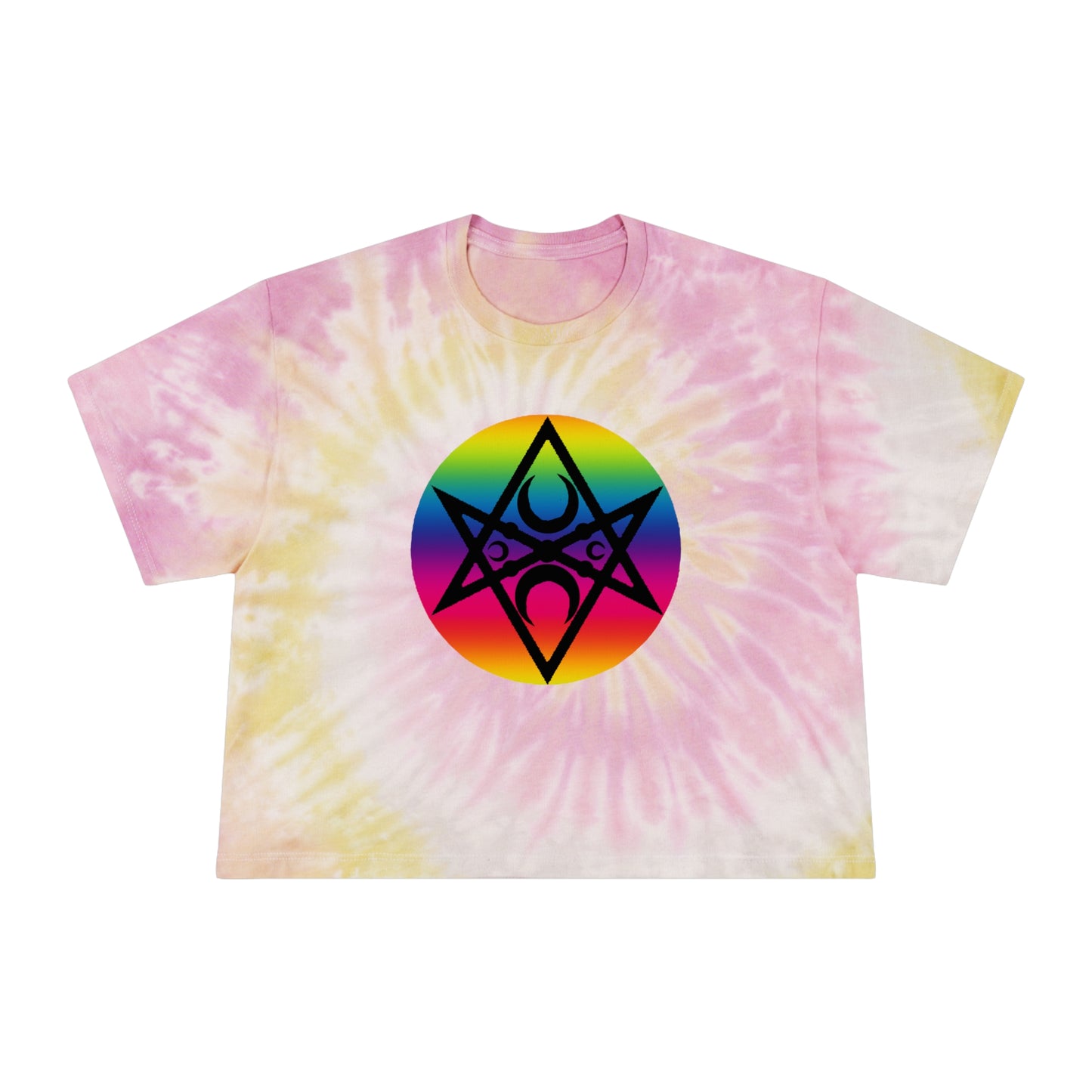 Magick PRIDE Unicursal Hexagram Women's Tie-Dye Crop Tee