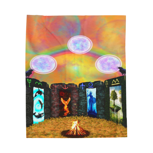 Sacred Portal of Divine Elements Velveteen Plush Blanket