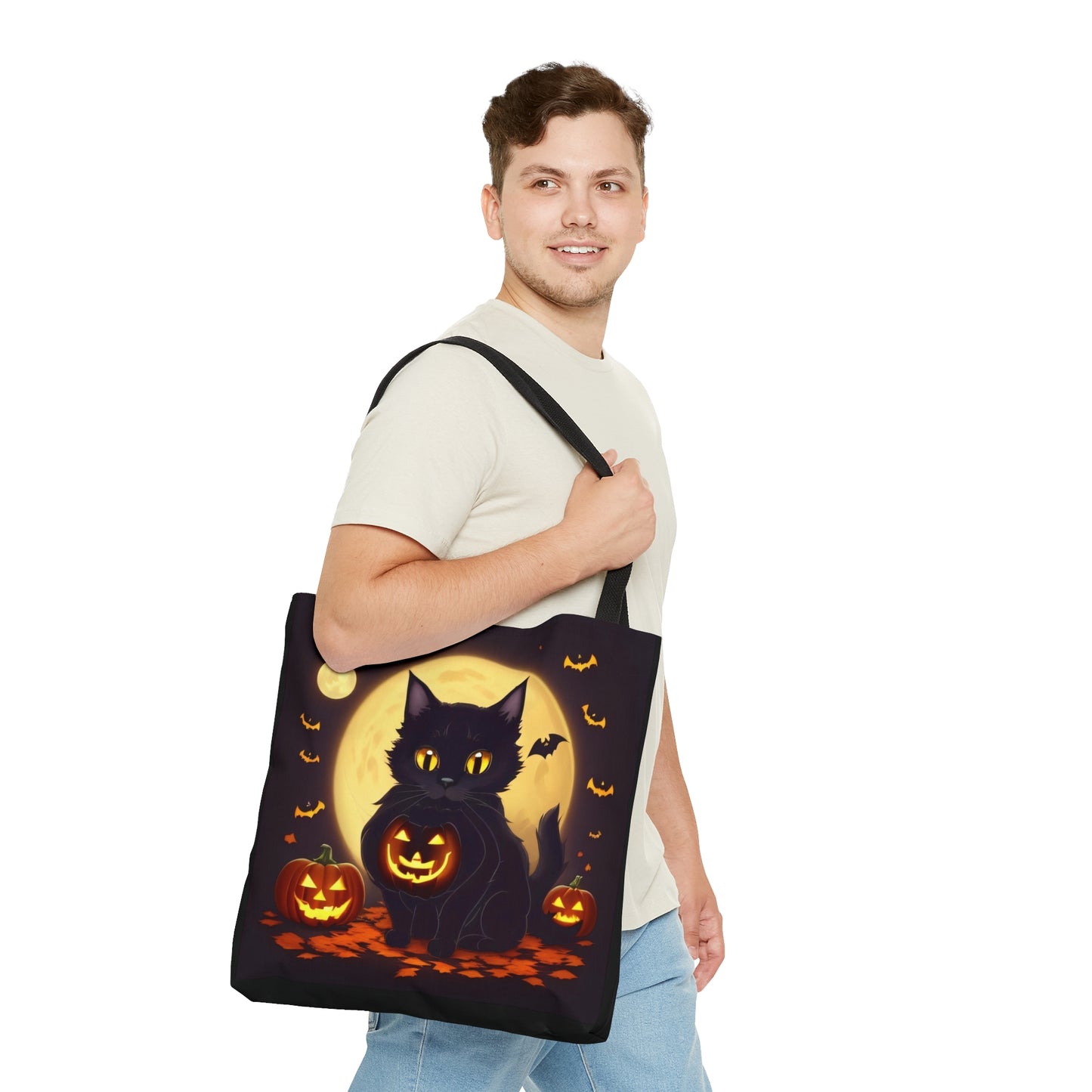 Eerie Night Black Cat Halloween Candy Tote Bag