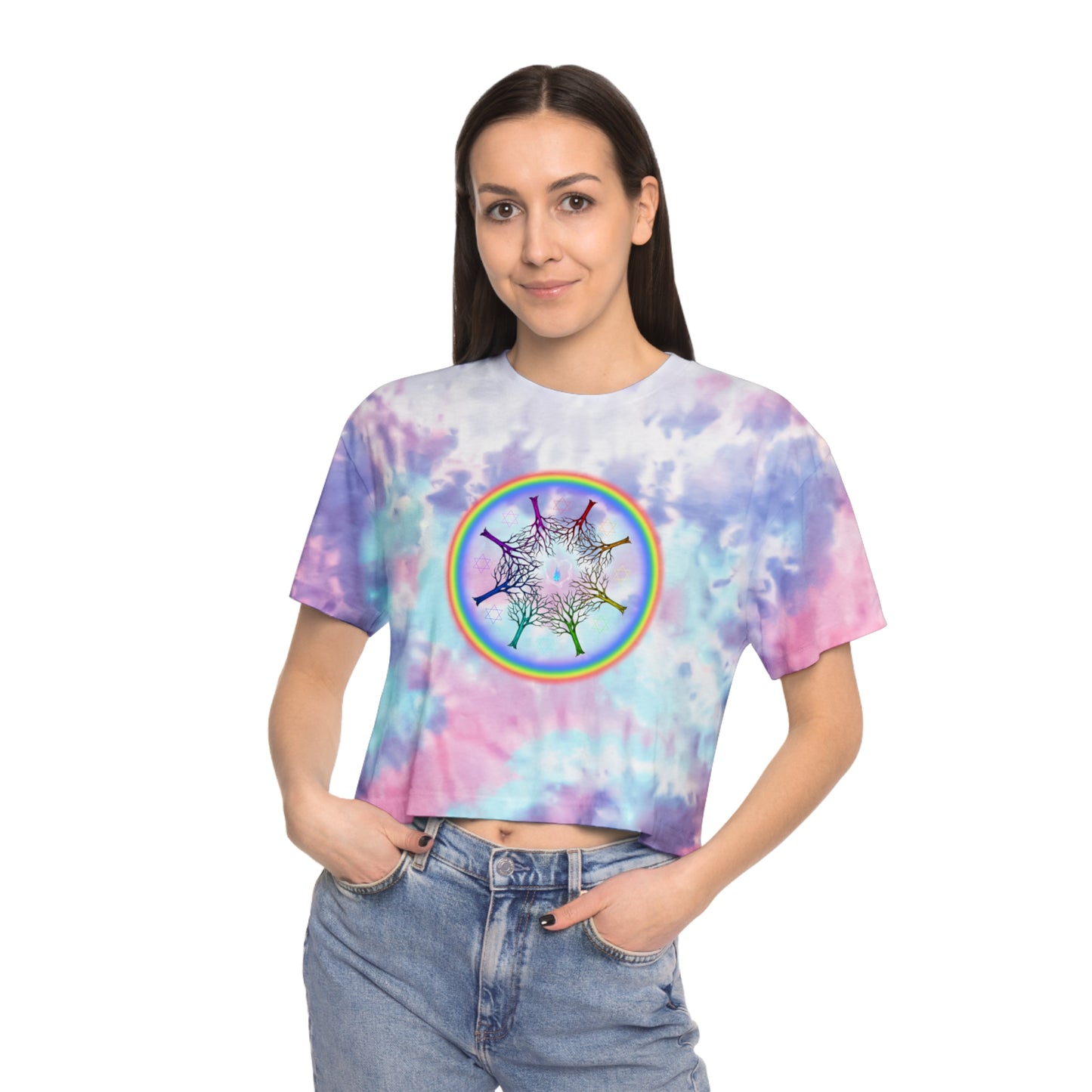 PRIDE Rainbow Roots Women's Tie-Dye Crop Tee