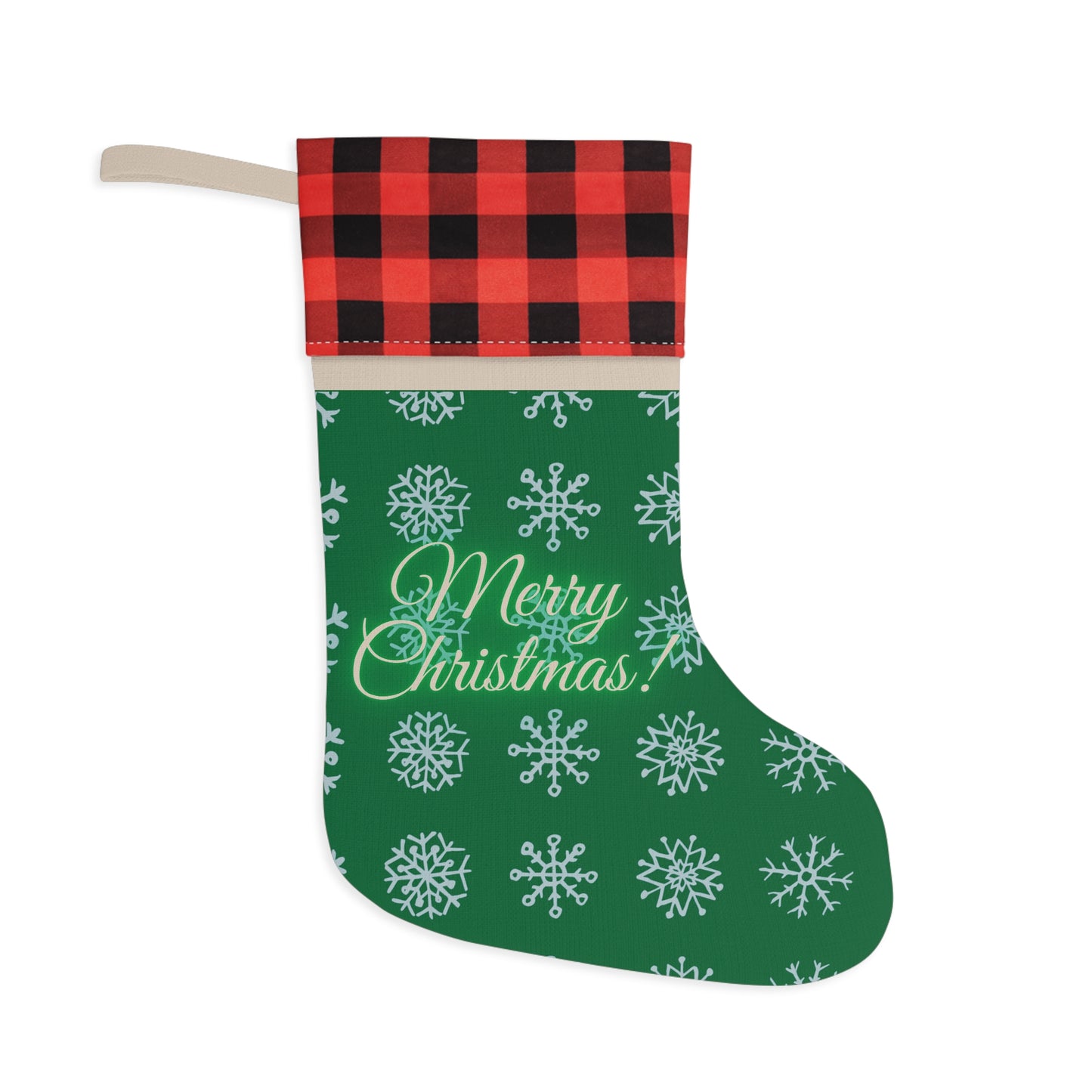 Merry Christmas Snowflake Christmas Stocking Green