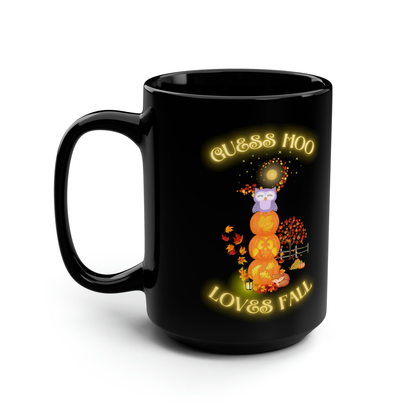 Guess Hoo Loves Fall Black Mug, 15oz