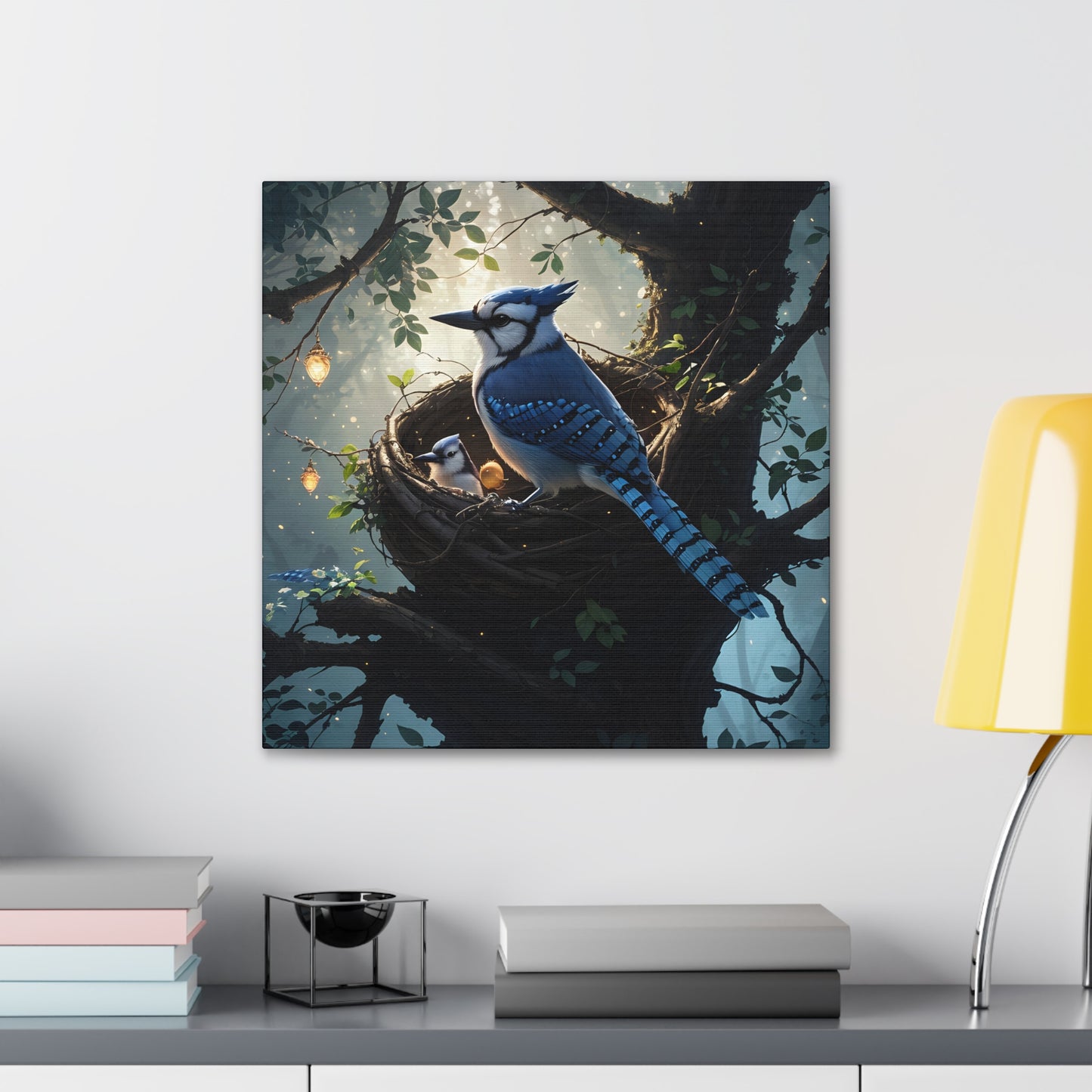 Bluejay Nest, Canvas Art, Canvas Print, Wall Decor, Original Art, Unique Gifts