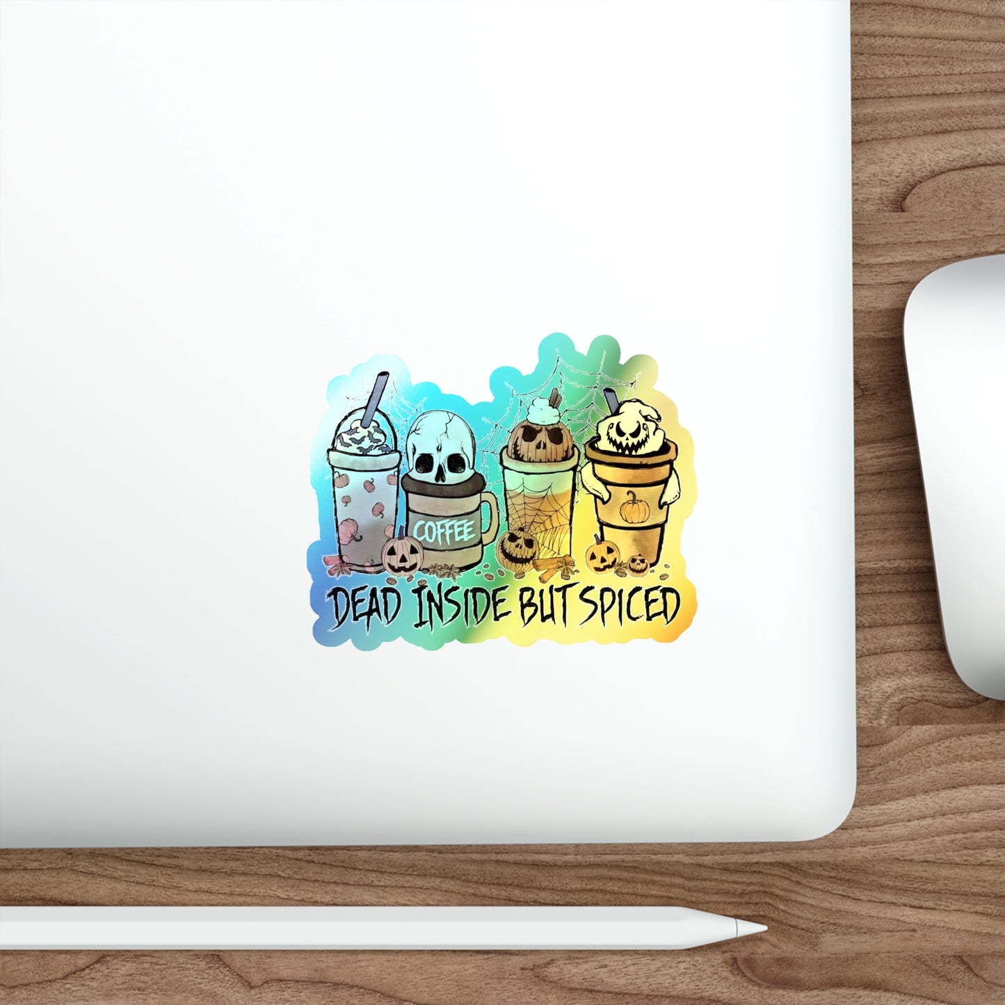 Halloween Rainbow Holographic Die-cut Vinyl Stickers Dead Inside