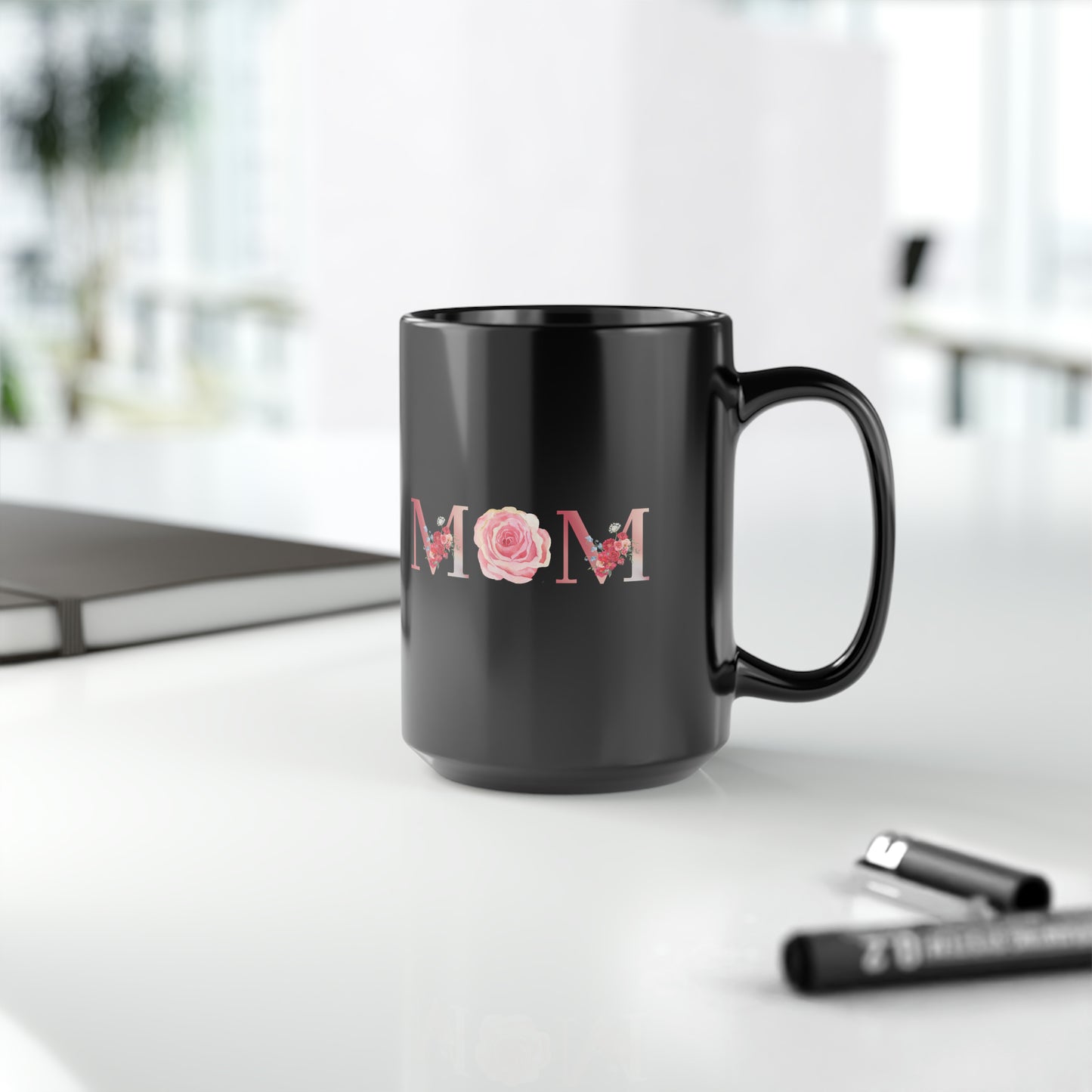 MOM, Black Mug, 15oz