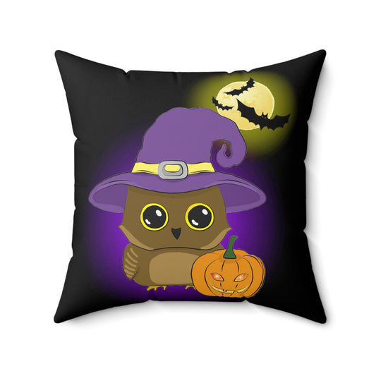 Witchy Halloween Owl Spun Polyester Square Pillow