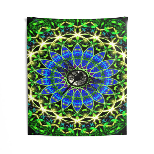 Emerald Abundance Dragonfly Mandala Indoor Wall Tapestry 51 x 60