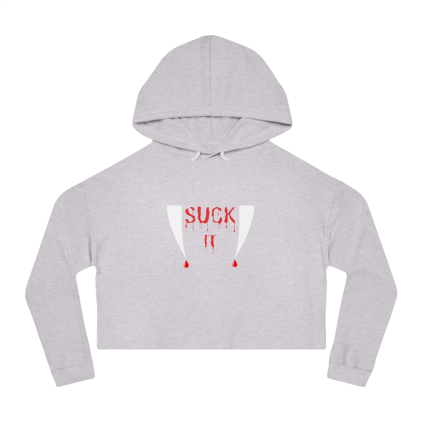 Suck It Halloween Vampire Fangs Womens Cropped Hooded Sweatshirt