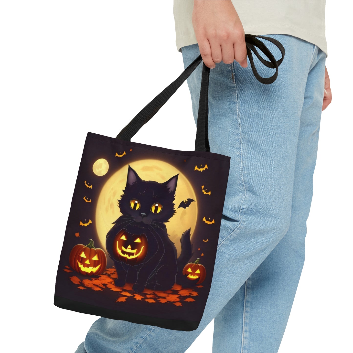 Eerie Night Black Cat Halloween Candy Tote Bag