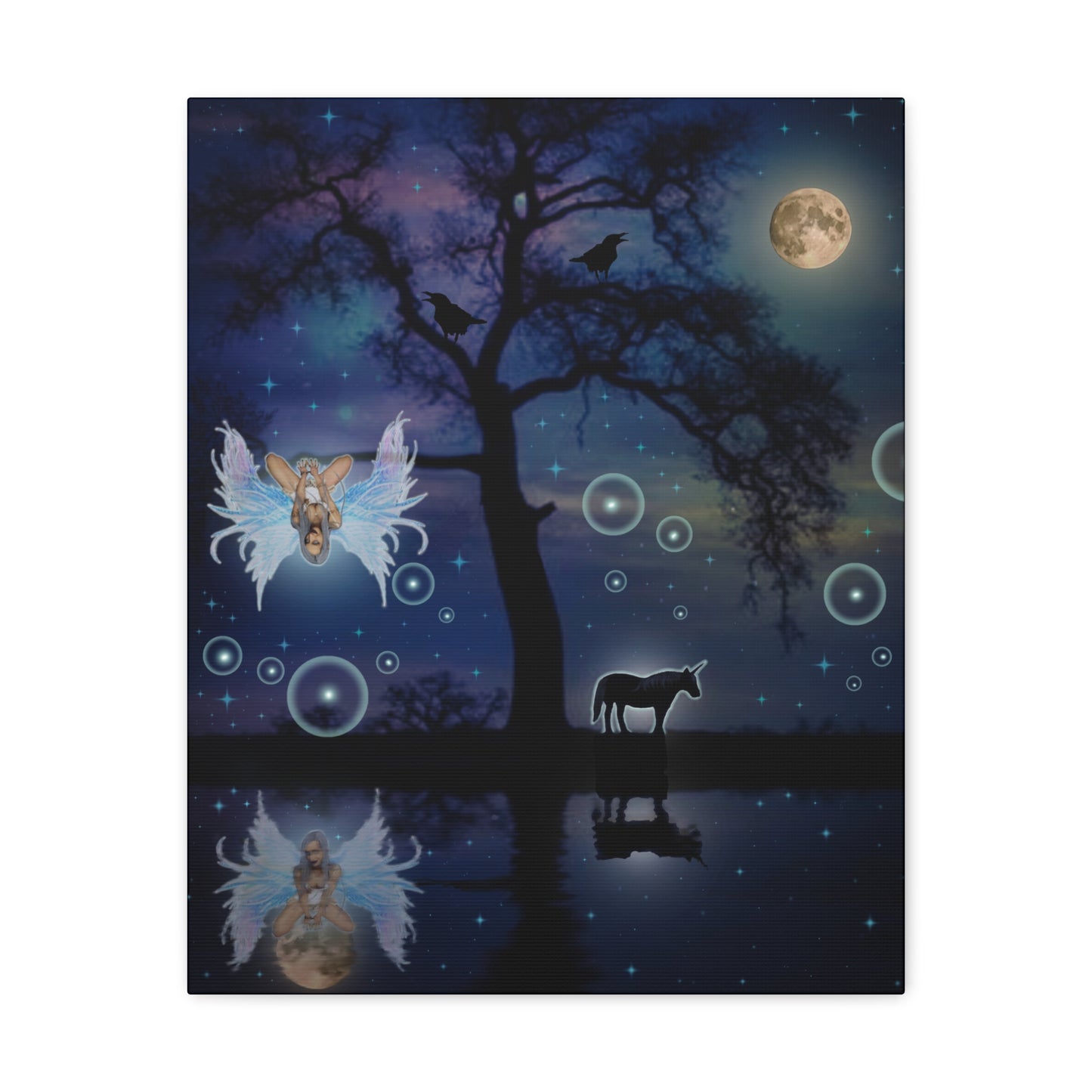 Mystic Moon Fairy, Fantasy Art, Canvas Art, Unique Gifts, Wall Decor, Original Art