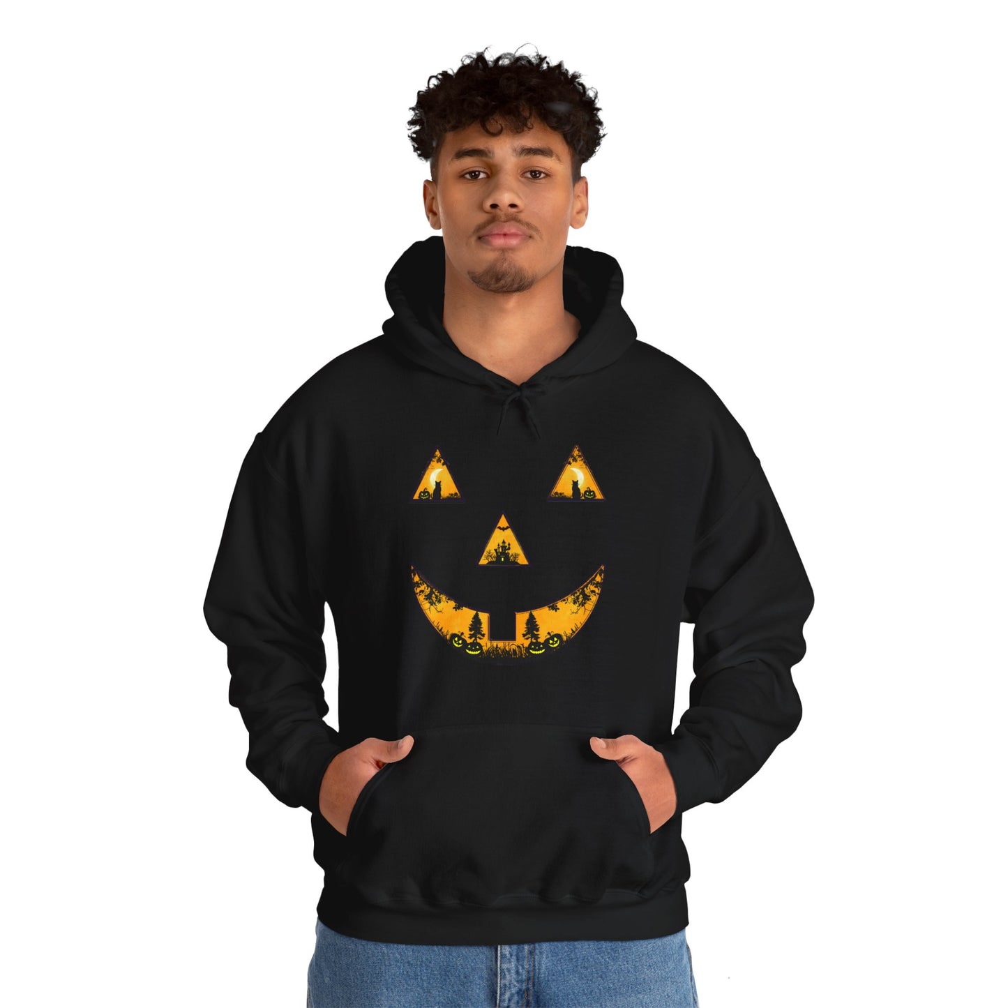 Spooky Autumn Pumpkin Face Hooded Halloween Sweatshirt