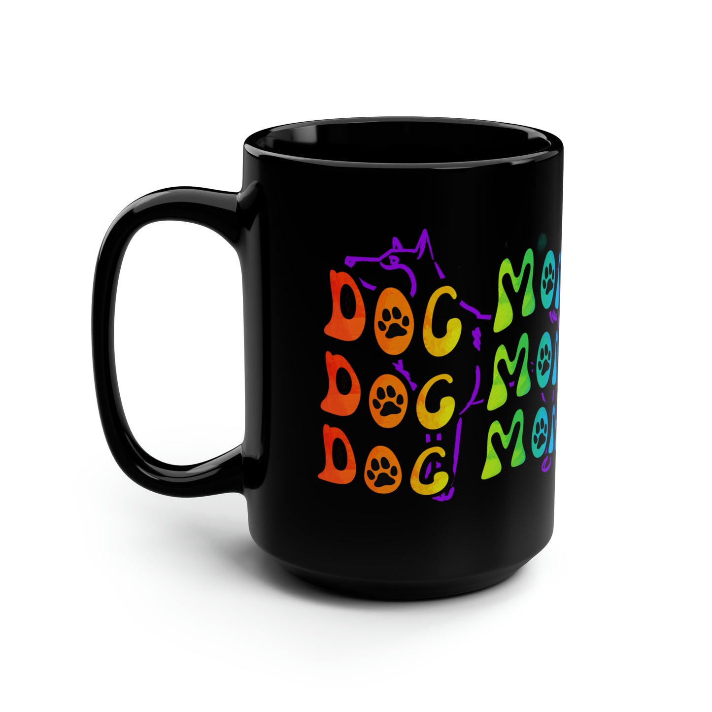 Dog Mom Black Mug, 15oz