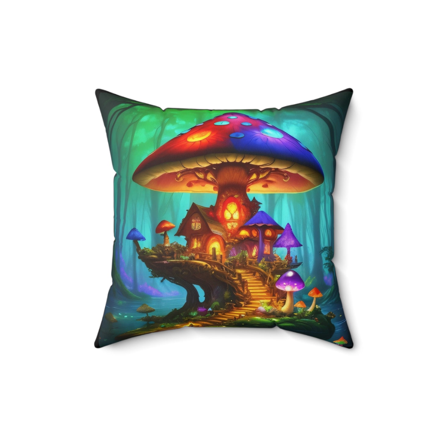 Fairy Mushroom Respite, Spun Polyester Square Pillow