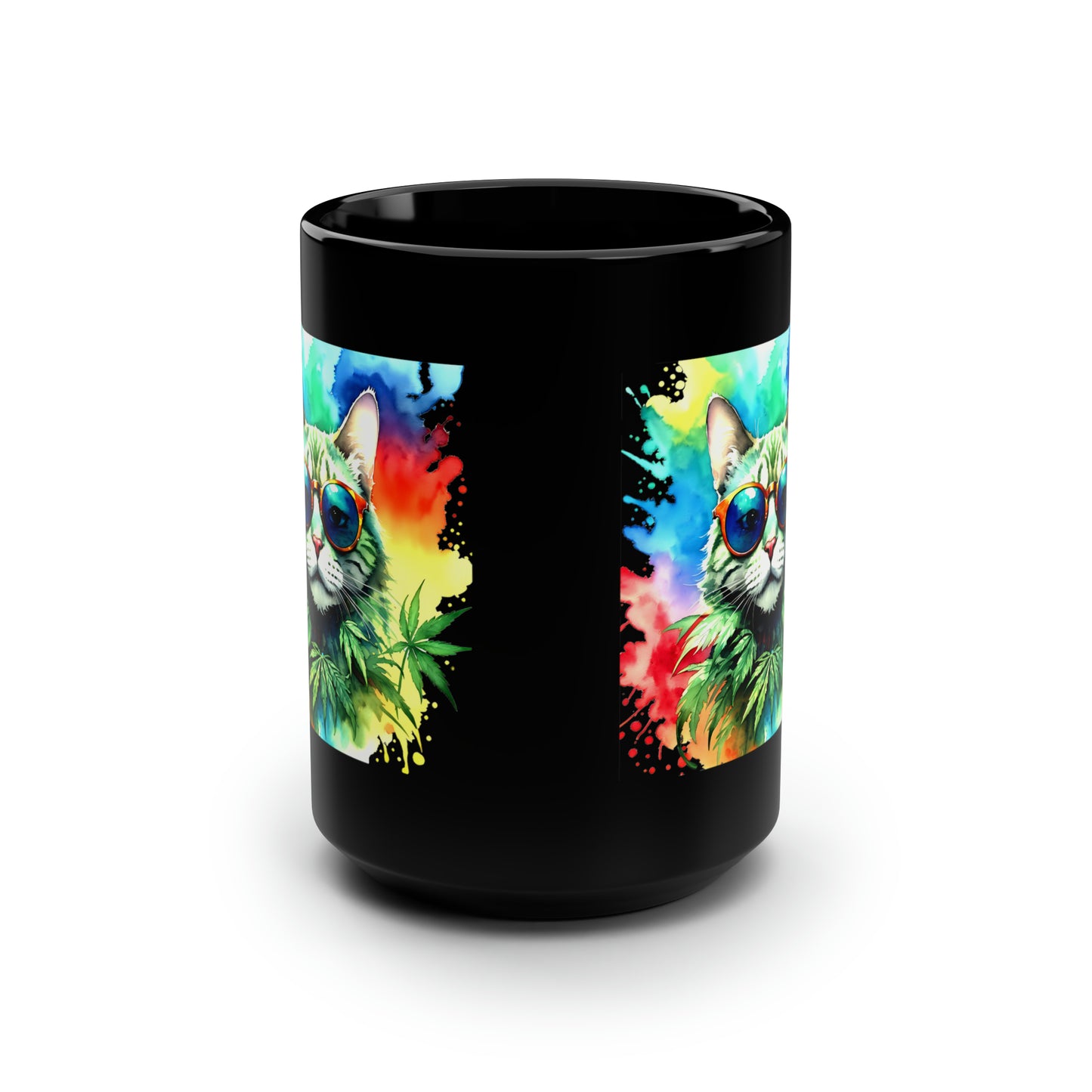 ChasingThe Rainbow Cat, Black Mug, 15oz, 420 Gift