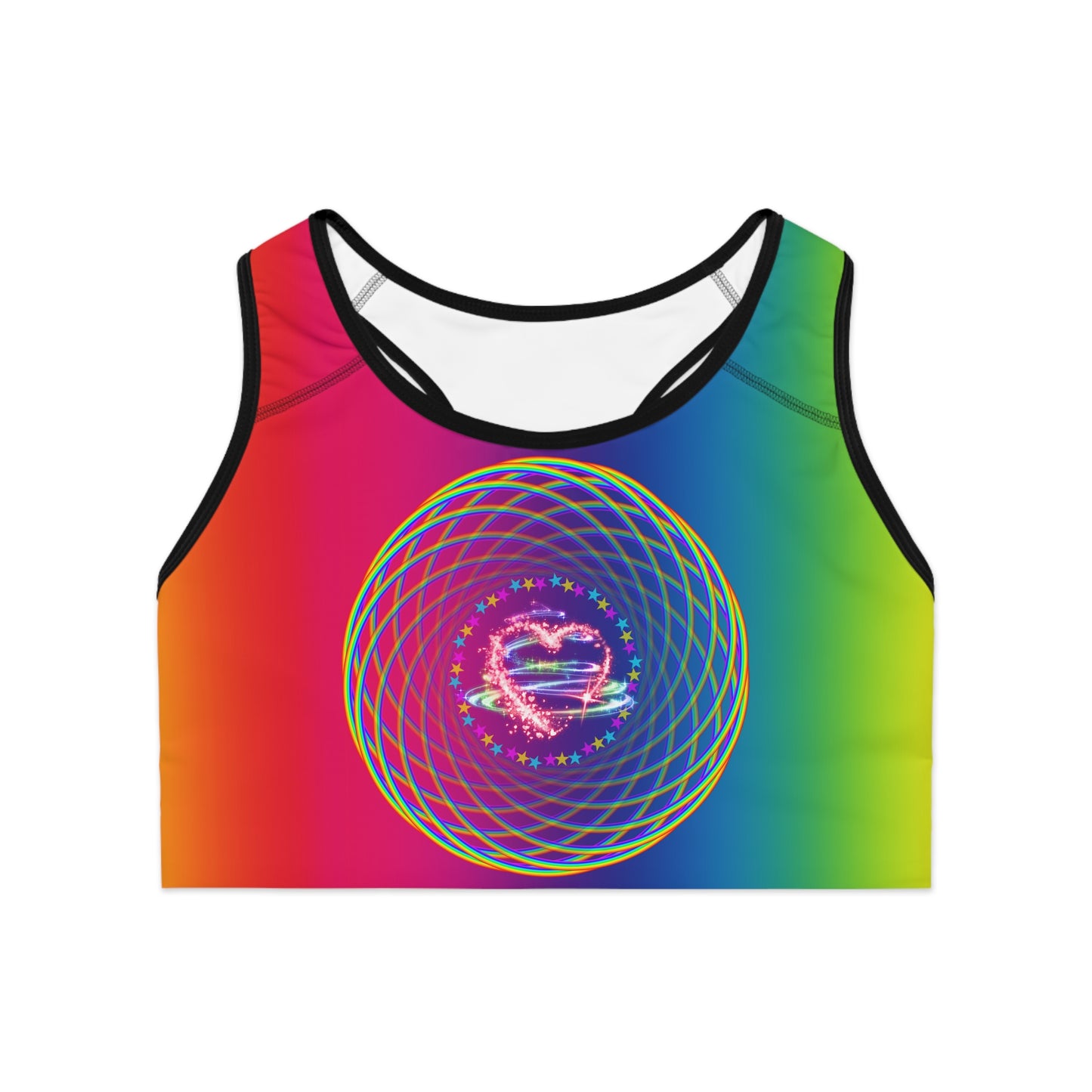 Rainbow Spiral PRIDE Heart Sports Bra