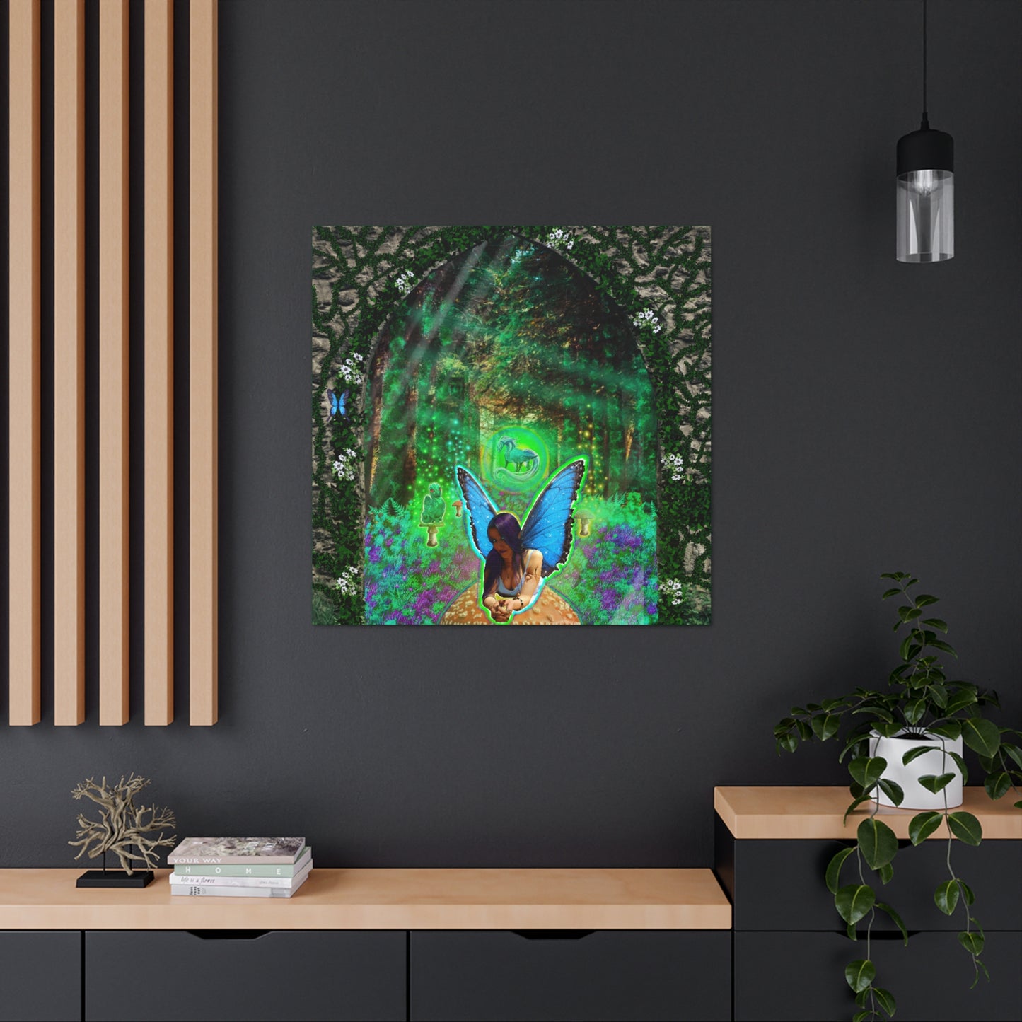 Mystic Mushroom Fairy, Fantasy Art, Canvas Art,  Unique Gift, Original Art.