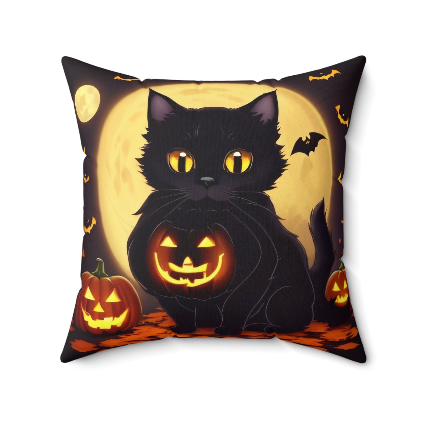 Cute Halloween Cat, Spun Polyester Square Pillow