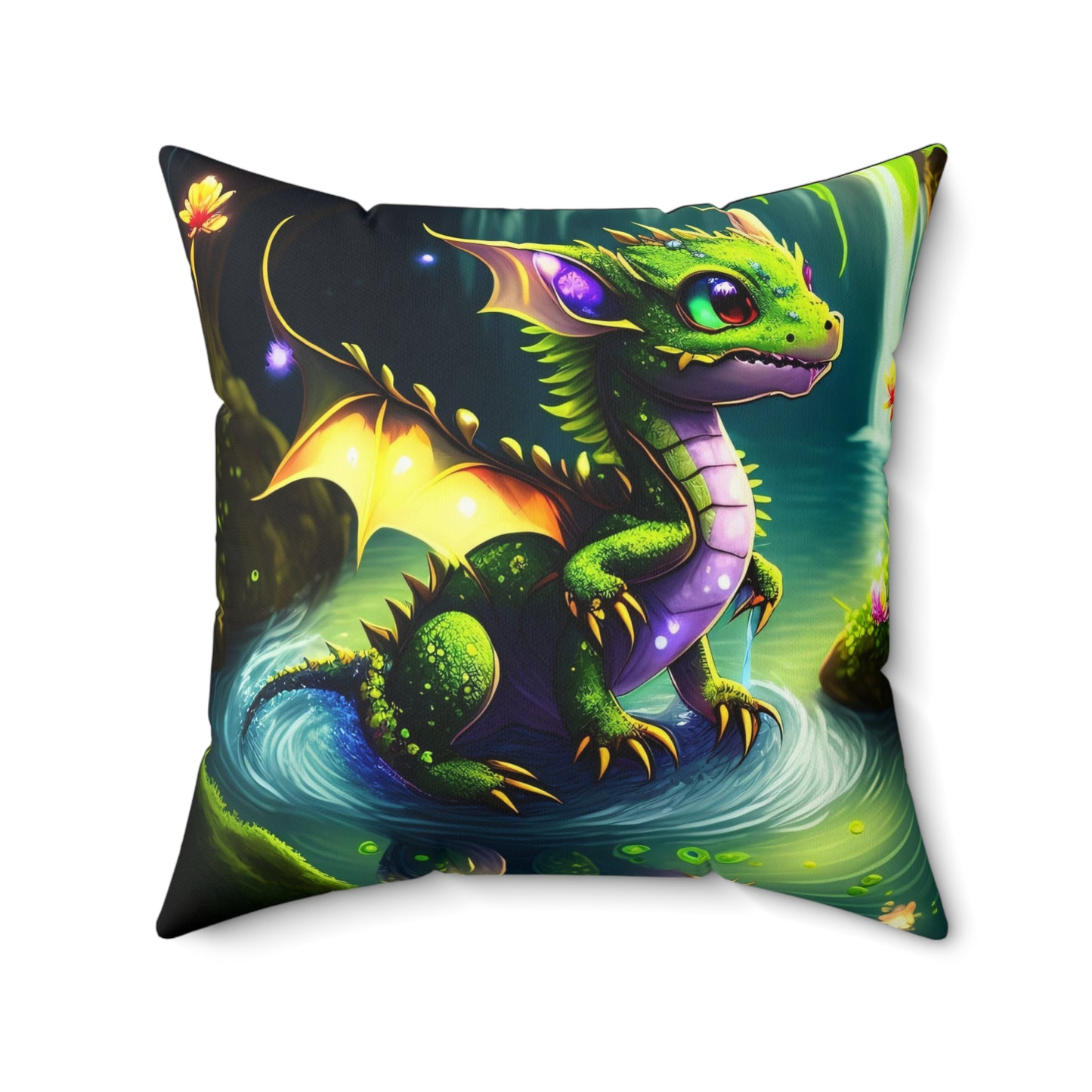 Baby Earth And Water Dragon, Spun Polyester Square Pillow