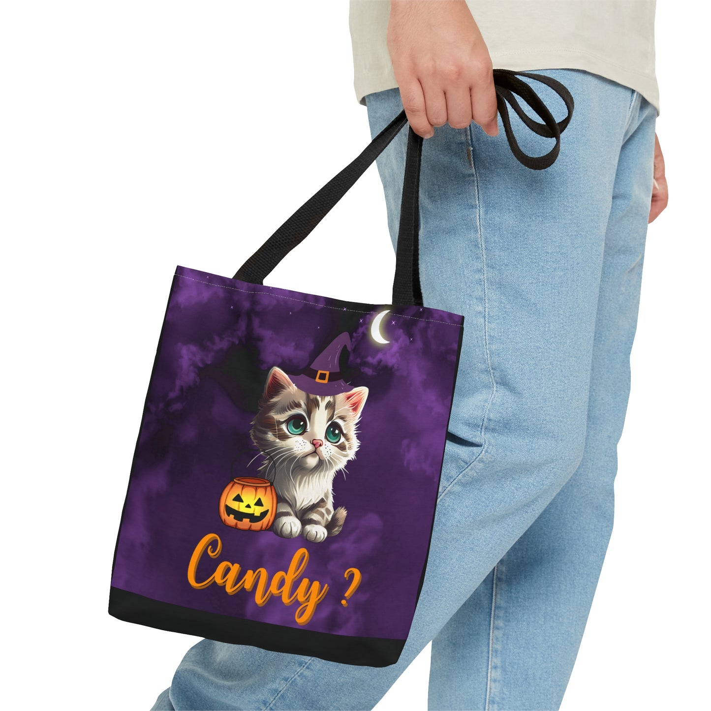 Candy? Cute Witchy Cat Halloween Candy Tote Bag