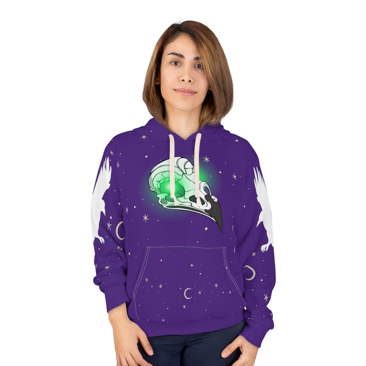 Raven skull with moon and stars Halloween Pullover Hoodie