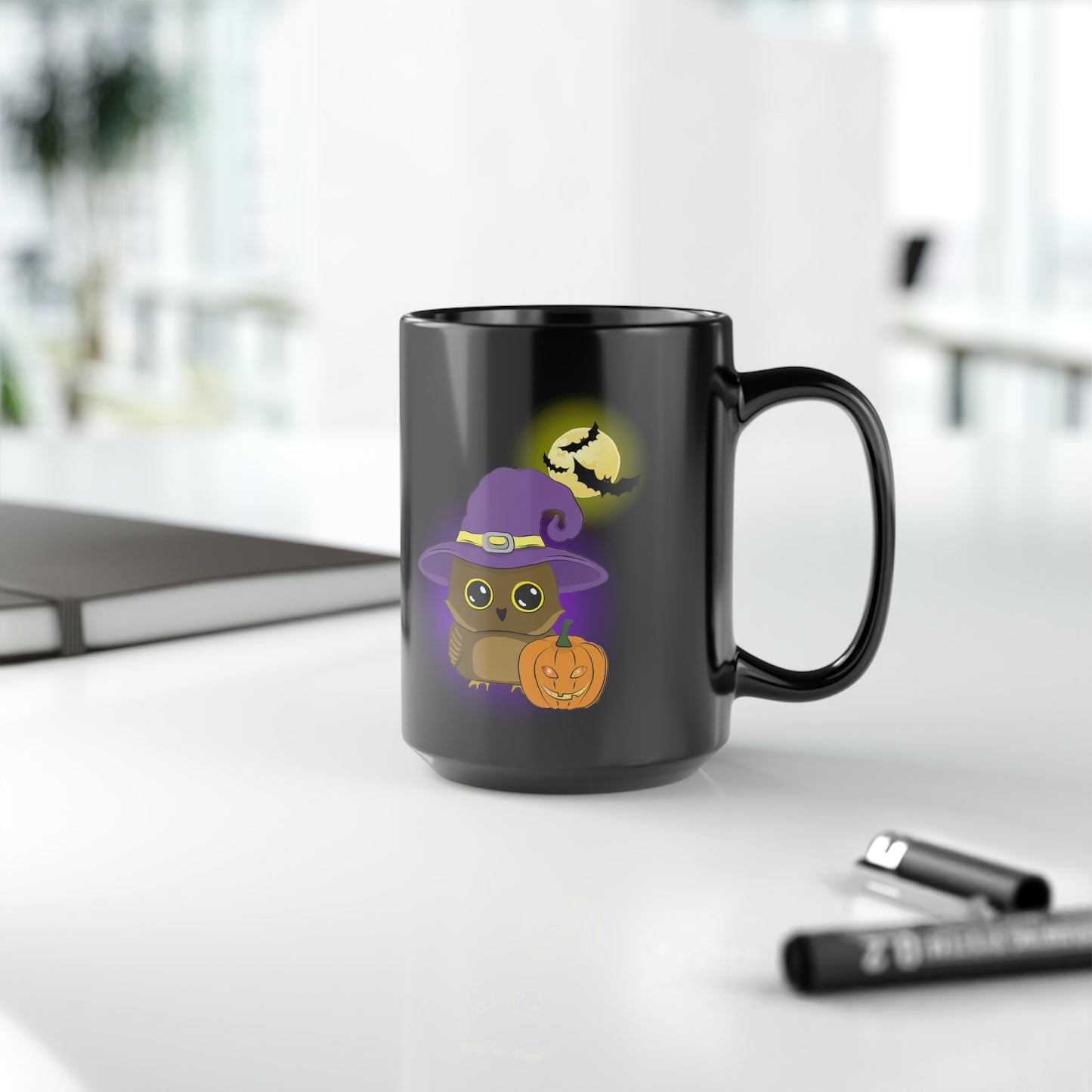 Black Cute Halloween Owl Mug15oz