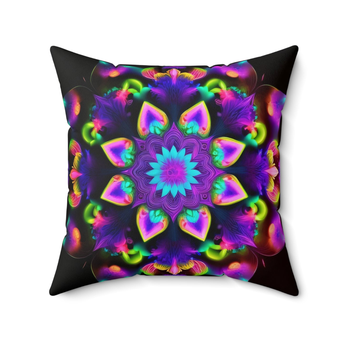 Psychedelic Mandala Flower, Spun Polyester Square Pillow