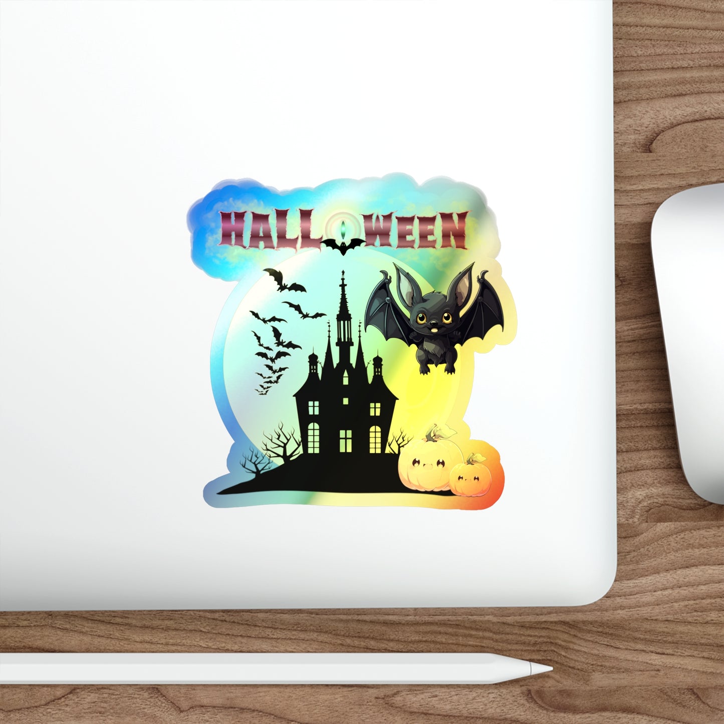 Halloween Rainbow Holographic Die-cut Vinyl Stickers Cute Bat