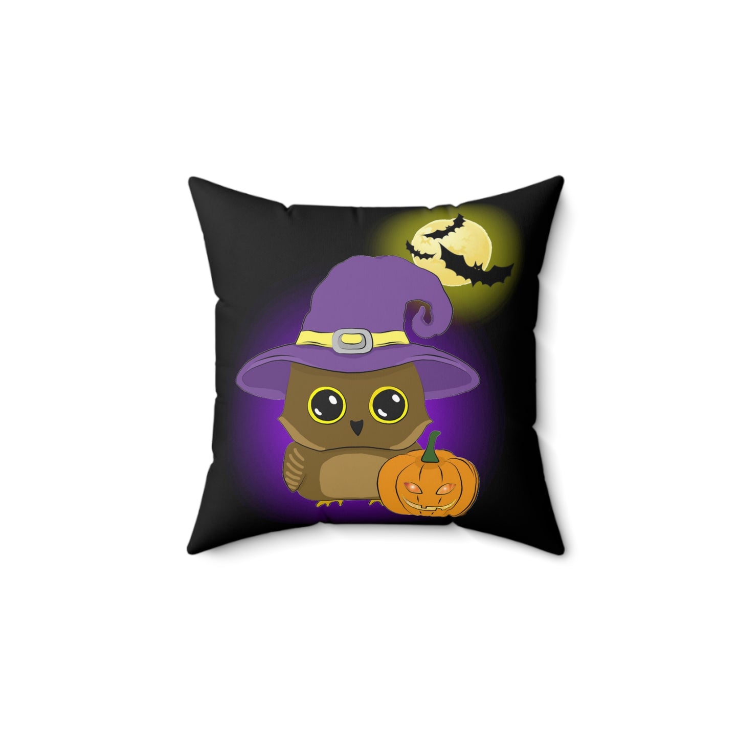 Witchy Halloween Owl Spun Polyester Square Pillow