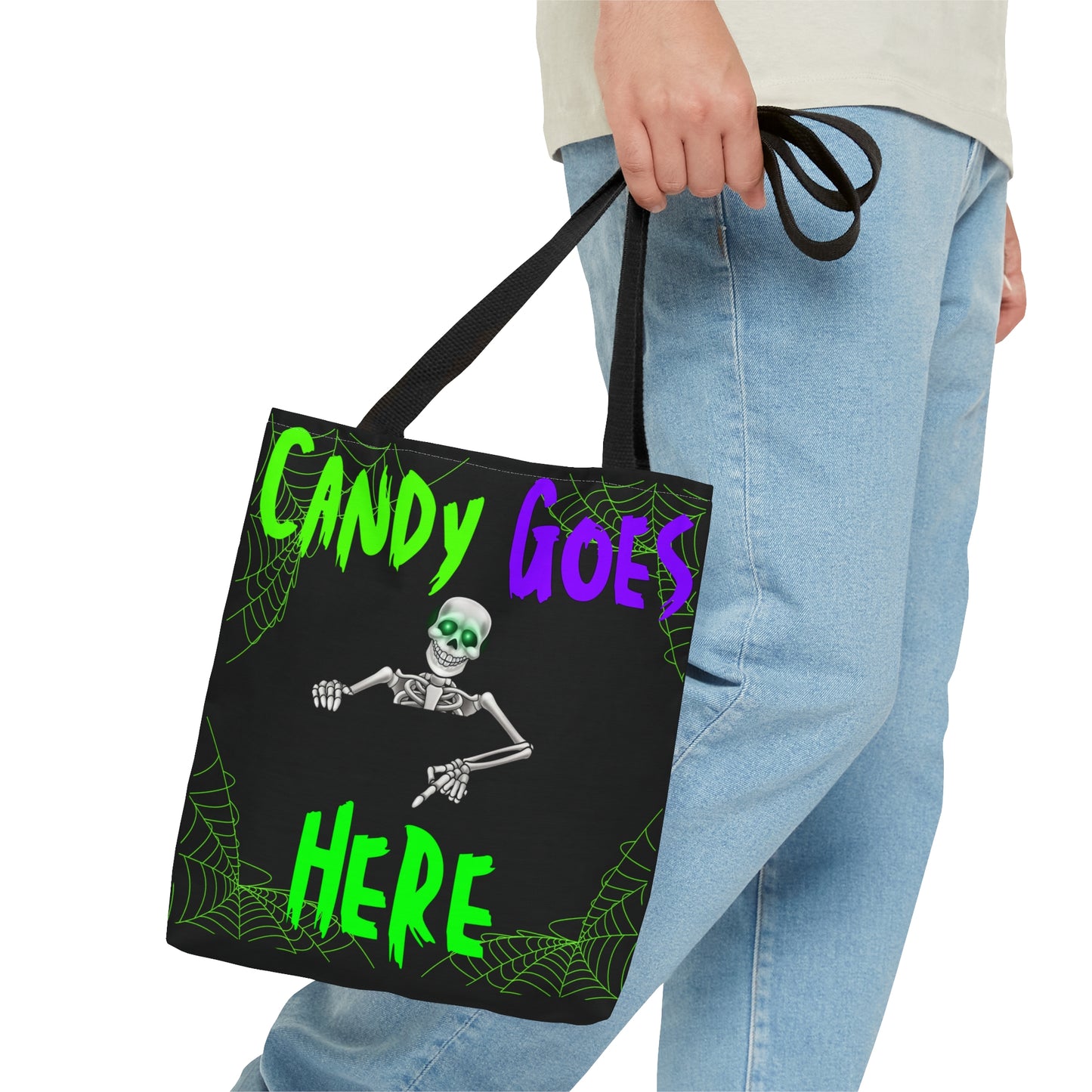 Candy Goes Here, Skeleton Halloween candy Tote Bag