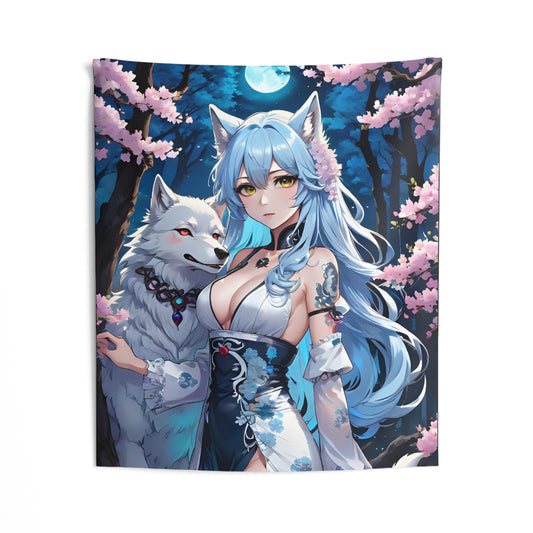 Wolf Moon Goddess, Wall Tapestry 51 x 60