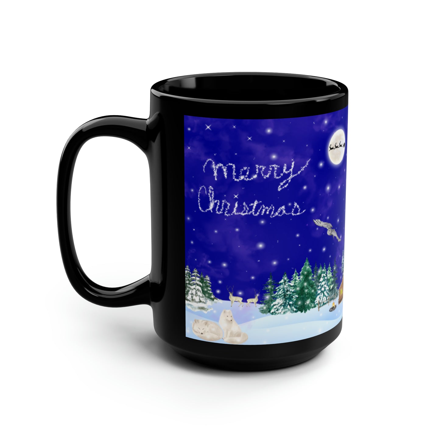 Merry Christmas Scenic Black Mug, 15oz