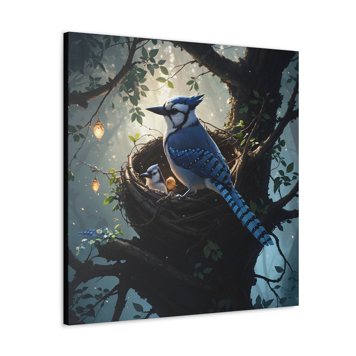 Bluejay Nest, Canvas Art, Canvas Print, Wall Decor, Original Art, Unique Gifts